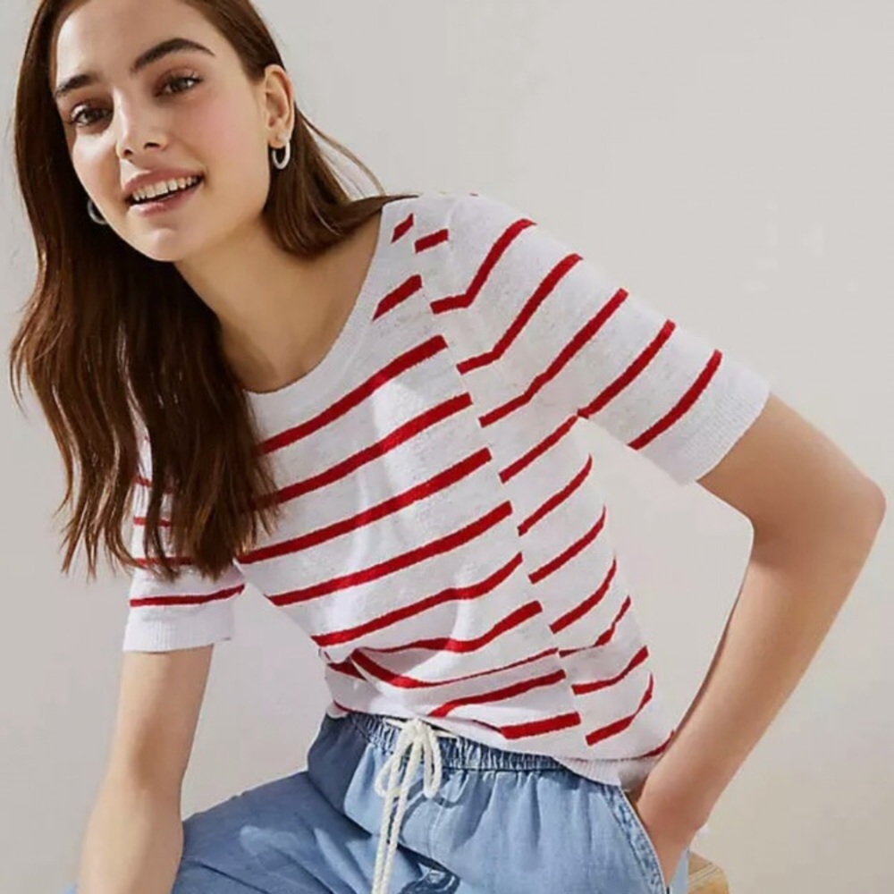 Loft Mixed Red Striped Sweater Tee Top